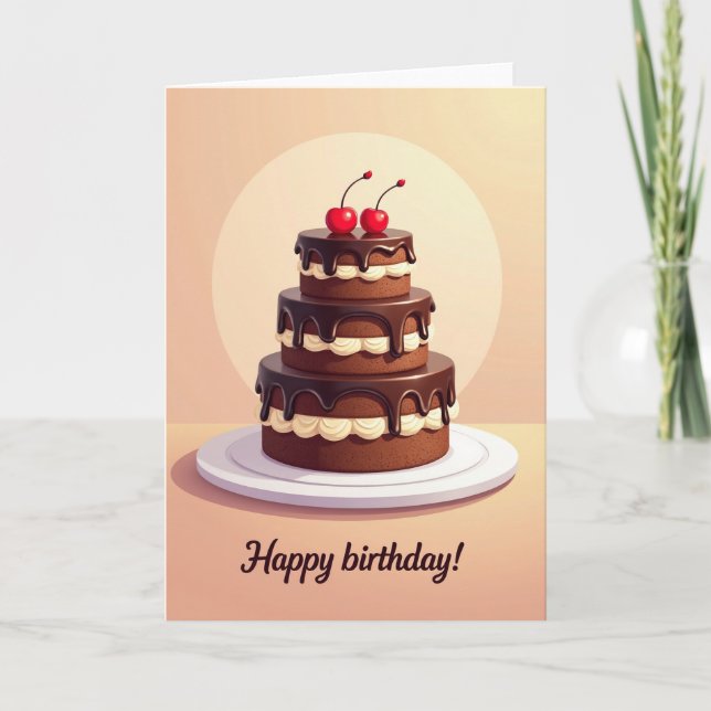 Carte de Joyeux Anniversaire avec Gâteau au Chocol (Devant)