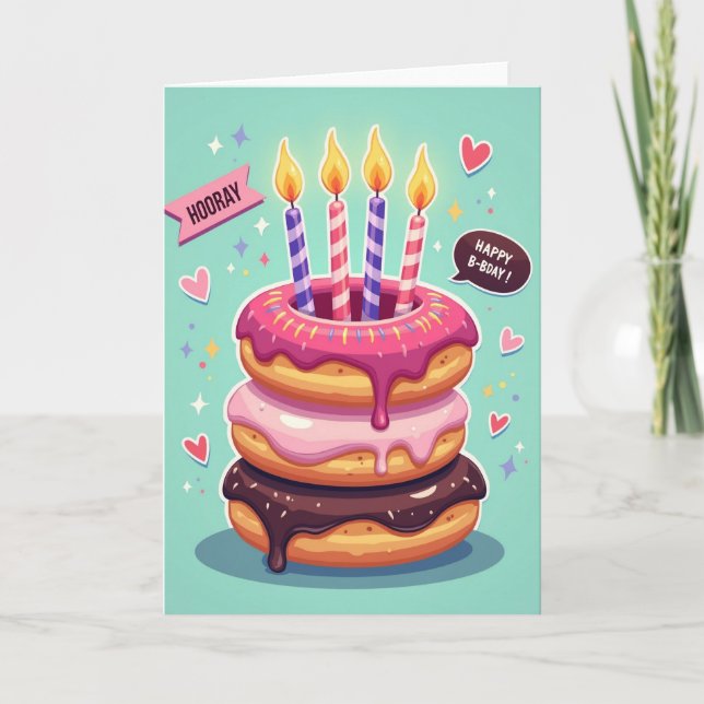 Carte de joyeux anniversaire avec gâteau fantaisis (Devant)