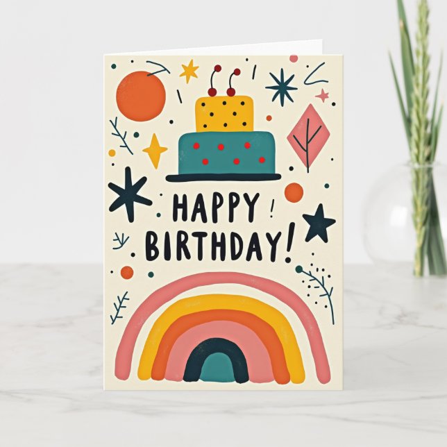 Carte de joyeux anniversaire avec gâteau graphique (Devant)