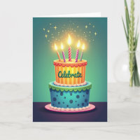 Carte de Joyeux Anniversaire avec Gâteau Rayé