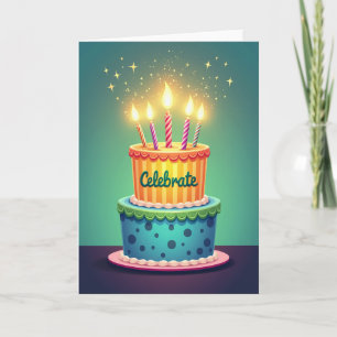 Carte de Joyeux Anniversaire avec Gâteau Rayé