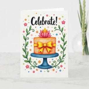 Carte de joyeux anniversaire avec gâteau stylisé