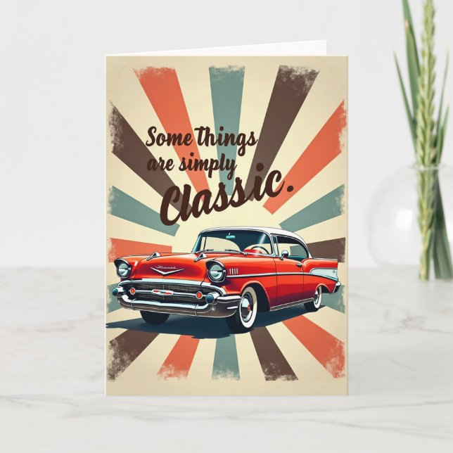 Carte de Joyeux Anniversaire avec Voiture Rouge (Devant)