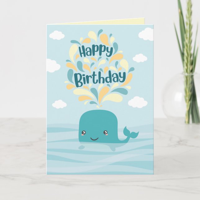 Carte de joyeux anniversaire baleine animaux migno (Devant)
