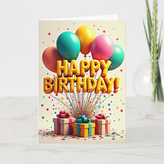 Carte de Joyeux Anniversaire Ballon Doré (Devant)