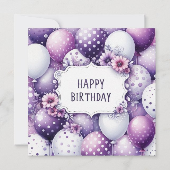 carte de joyeux anniversaire ballons violets  (Devant)