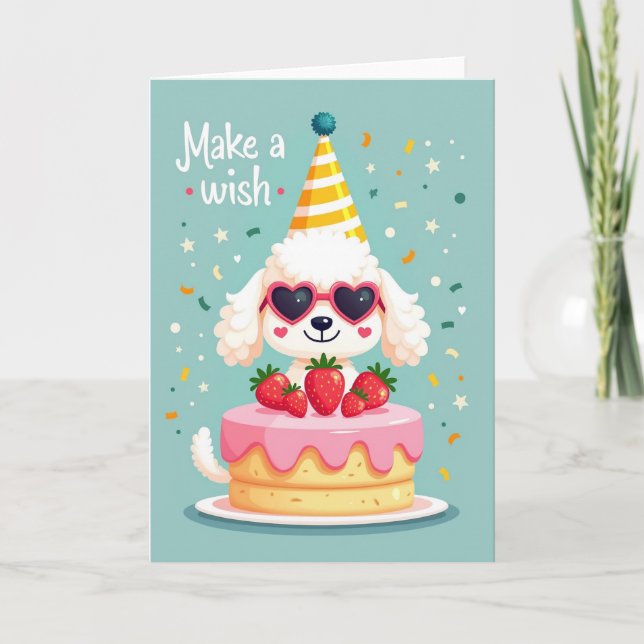 Carte de Joyeux Anniversaire Chien avec Gâteau (Devant)