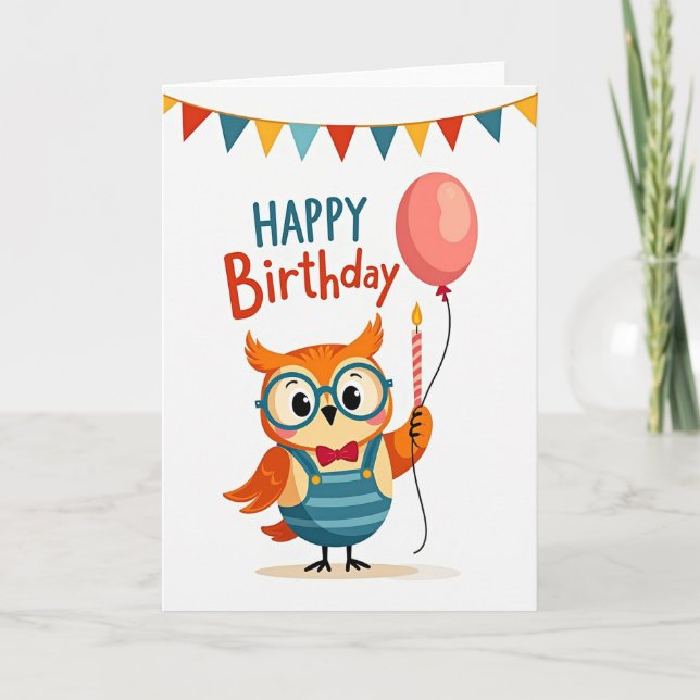 Carte de Joyeux Anniversaire Chouette Fantaisiste (Devant)