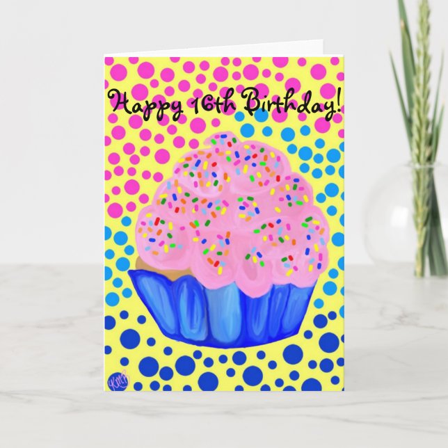 Carte de joyeux anniversaire Cupcake Sweet Sixteen (Devant)
