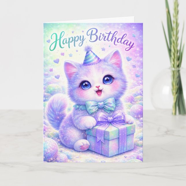 Carte de joyeux anniversaire de chaton scintillant (Devant)