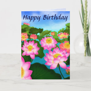 Carte de joyeux anniversaire de fleurs de Lotus