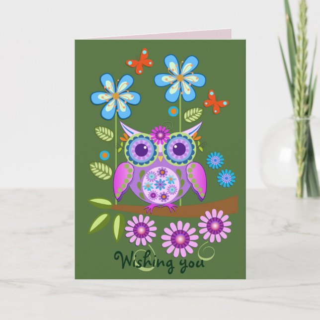 Carte de joyeux anniversaire de hibou de flower (Devant)