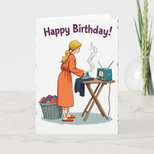 Carte de joyeux anniversaire de repassage cosy (Devant)
