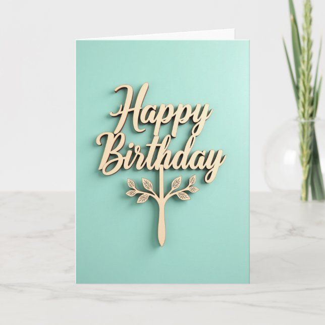 Carte de Joyeux Anniversaire en Bois Script (Devant)