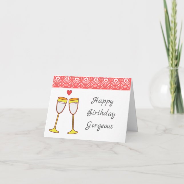 Carte de joyeux anniversaire en verre de Champagne (Devant)