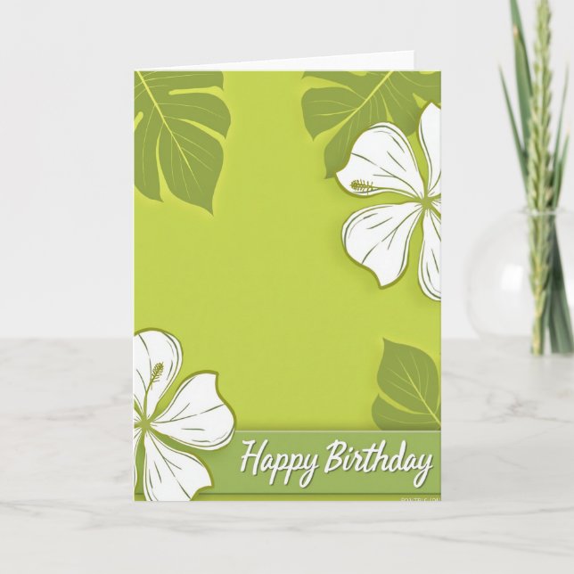 Carte de joyeux anniversaire fleurie vert citron (Devant)
