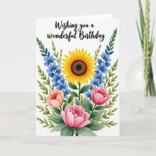 Carte de joyeux anniversaire florale azurée douce