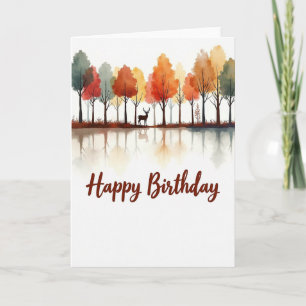 Carte de joyeux anniversaire forêt aquarelle