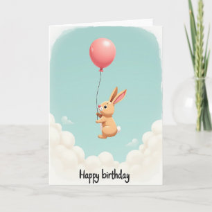 Carte de Joyeux Anniversaire Lapin Ballon