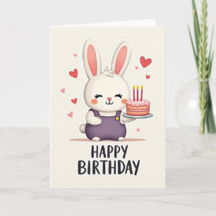 Carte de Joyeux Anniversaire Lapin Gâteau