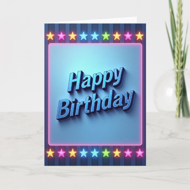 Carte de joyeux anniversaire néon lumineuse (Devant)