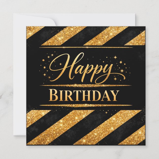 Carte de Joyeux Anniversaire, Or Noir Luxe Art Jui (Devant)