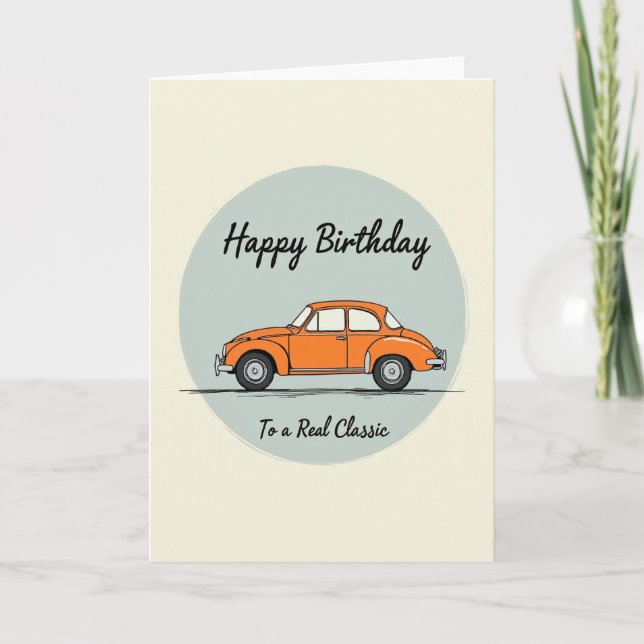 Carte de Joyeux Anniversaire Orange Auto Classique (Devant)