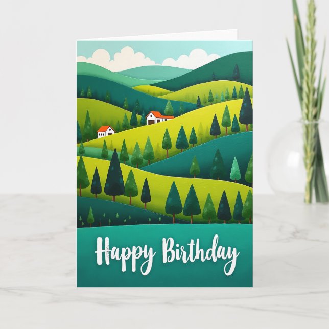 Carte de joyeux anniversaire Pastoral Hills douce (Devant)