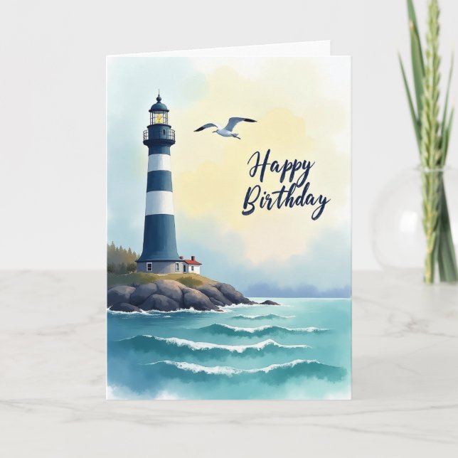 Carte de joyeux anniversaire phare adorable (Devant)