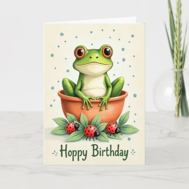 Carte de joyeux anniversaire pour amphibien en pot (Devant)
