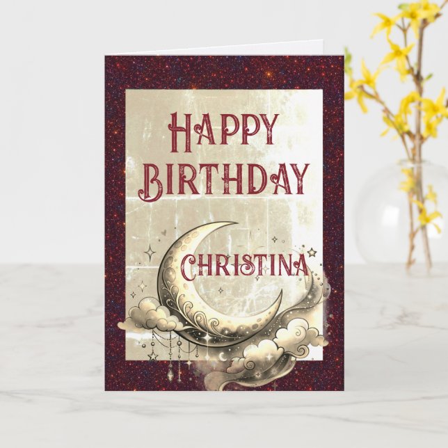 Carte de joyeux anniversaire rétro grunge lune (Fleur jaune)