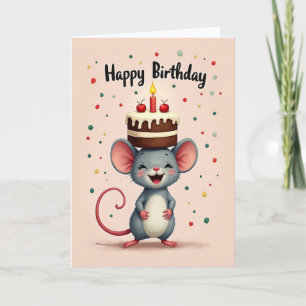 Carte de Joyeux Anniversaire Souris Gâteau