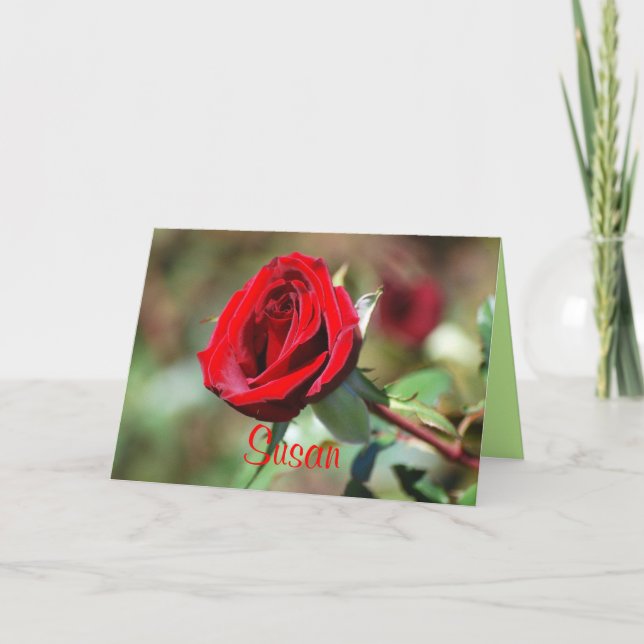 Carte de joyeux anniversaire Susan avec rose rouge (Devant)