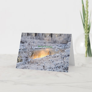 Carte de Joyeux Noël de lac de forêt de neige