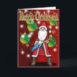 Carte de Joyeux Noël de Père Noël de guitare de<br><div class="desc">Basculage de la carte de Joyeux Noël de Père Noël de guitare. Salutation personnalisable.</div>