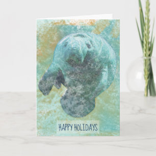 Carte de Joyeux Vacances Manatee Peint