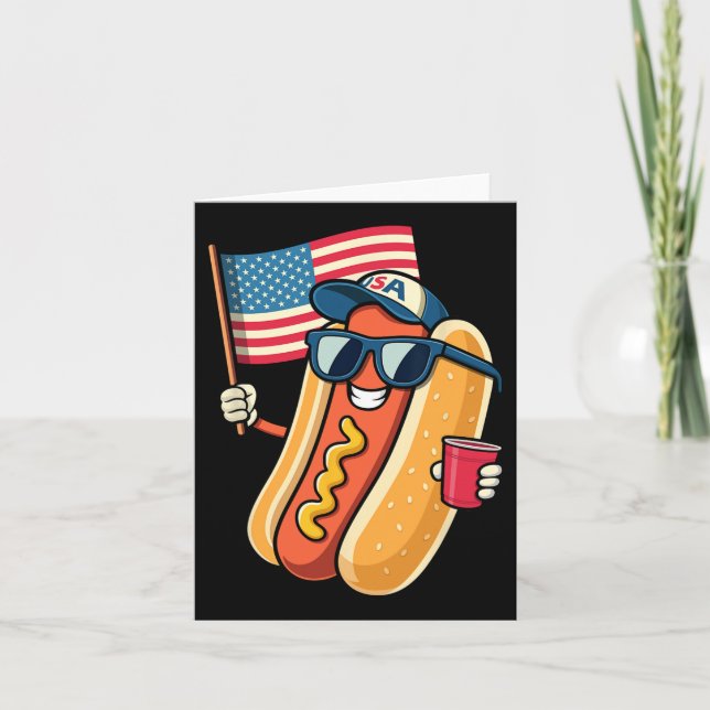 Carte De Juillet Hotdog Funny Quart Juillet Patriotique  (Devant)