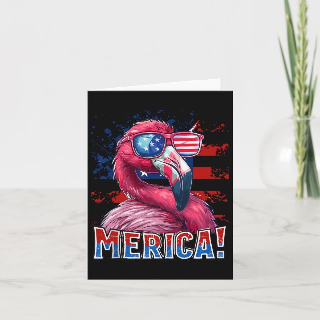 Carte De Juillet Merica Flamant rose Américain Drapeau E (Devant)