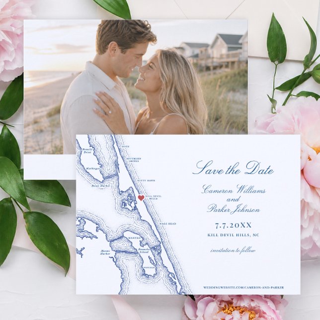 Carte de Kill Devil Hills NC pour mariage Navy Out (Sea Ranch Resort Wedding Save the Date Kill Devil Hills NC Outer Banks Map Coastal Map Designs)