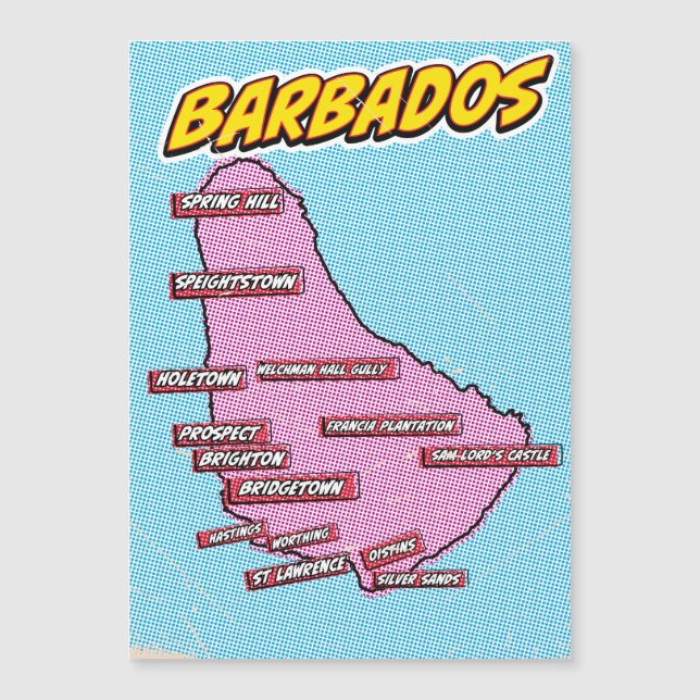 Carte de la Barbade illustrée dans le style Pop Ar (Devant)