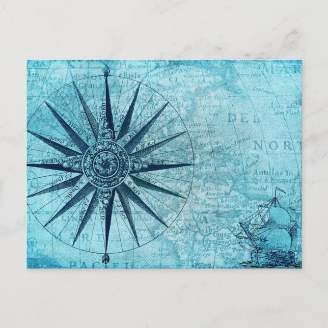 Carte de la boussole de navigation nautique vintag (Devant)