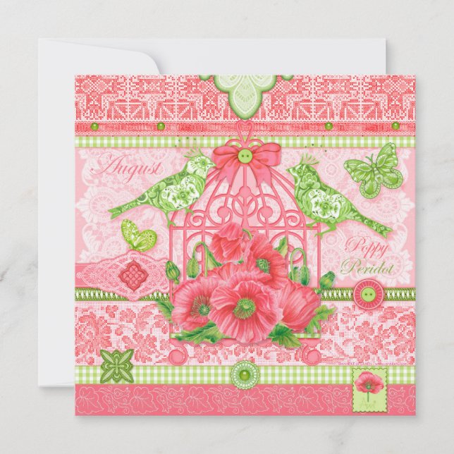 Carte de la cage à oiseaux d'août avec fleur et pi (Devant)