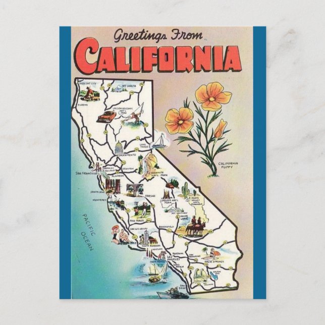 Carte de la Californie vintage USA Tourisme (Devant)