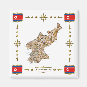 Carte de la Corée du Nord + drapeau du Magnet