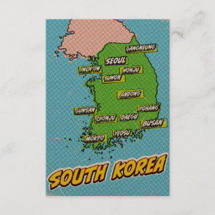 Carte de la Corée du Sud illustrée par Pop Art