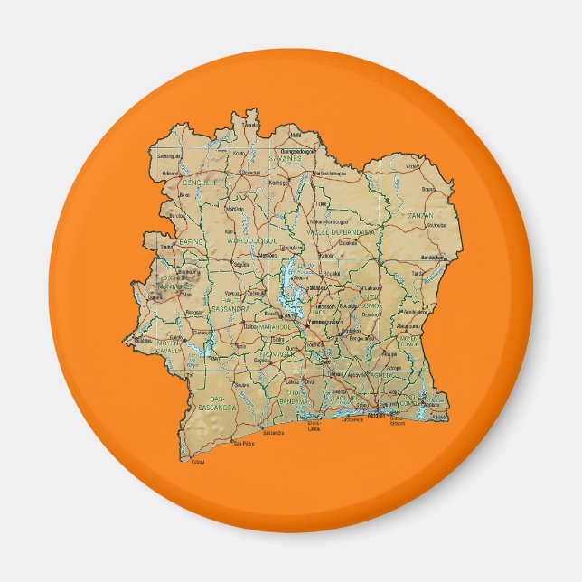 Carte de la Côte d'Ivoire Magnet (Devant)