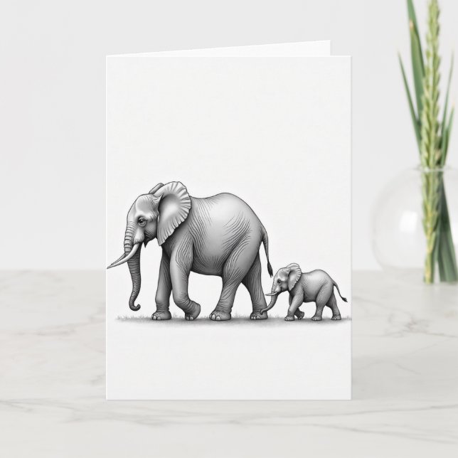 Carte de la famille d'éléphants en graphite (Devant)