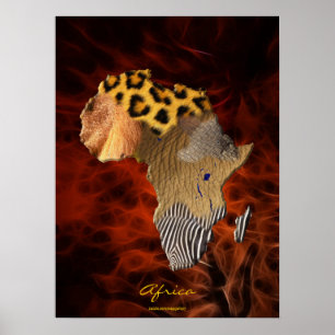 Carte de la faune en AFRIQUE 3D Poster de l'art fr