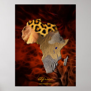 Carte de la faune en AFRIQUE 3D Poster de l'art fr