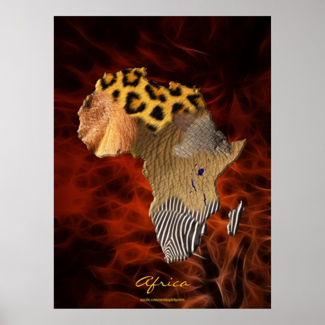 Carte de la faune en AFRIQUE 3D Poster de l'art fr (Devant)